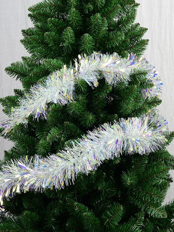 Premium 9ply Silver Iridescent Thick and Thin Fir Christmas Tinsel | 2m x 11cm — image 2