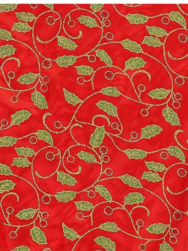Red Christmas Table Runner With Green Holly Leaf Design &amp; Gold Tassel - 1.4m — image 4