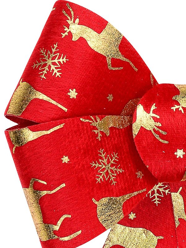 Red Felt Gilded Deer & Snowflake Whimsical Signature Bow | 25cm — image 3