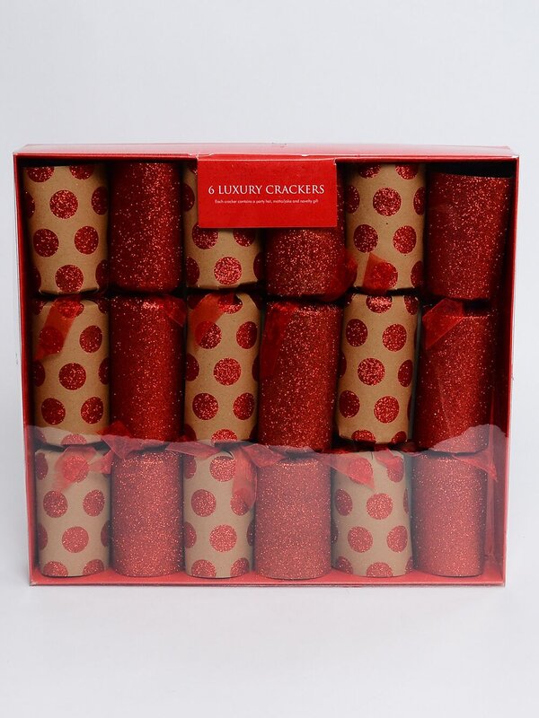 Red Full Glitter & Dots On Kraft Paper Christmas Cracker Bon Bons - 6 x 34cm — image 2
