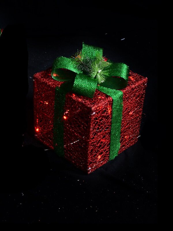 Red Glitter Mesh 3D Gift Box LED Display Set | 25cm & 20cm — image 4