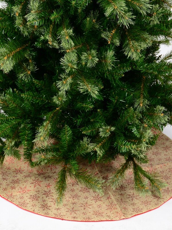 Red Glittered Snowflake Pattern Natural Hessian Christmas Tree Skirt - 88cm