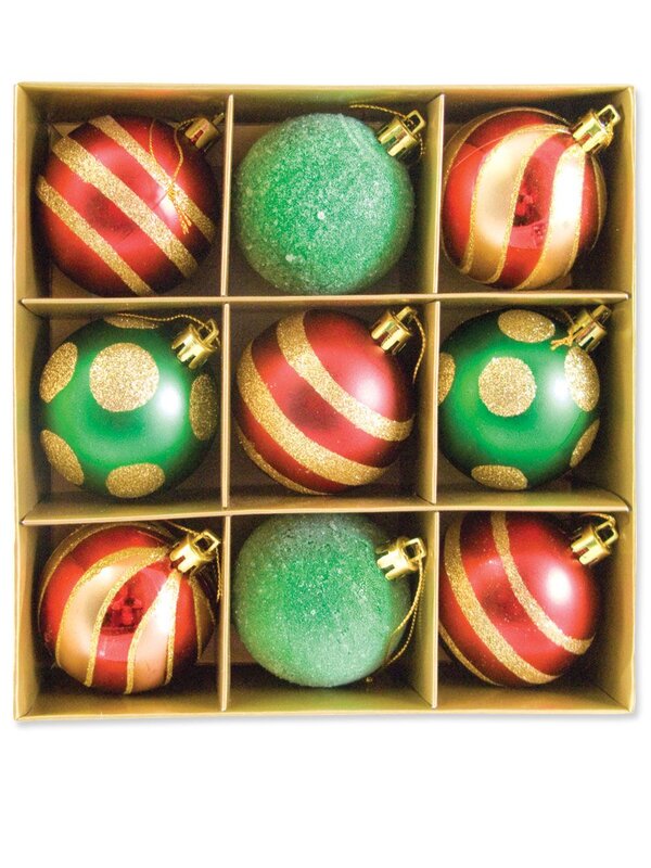 Red & Green Baubles With Assorted Patterns - 9 x 60mm — image 6