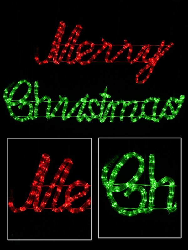 Red & Green Cursive Merry Christmas LED Rope Light Silhouette - 1m — image 2