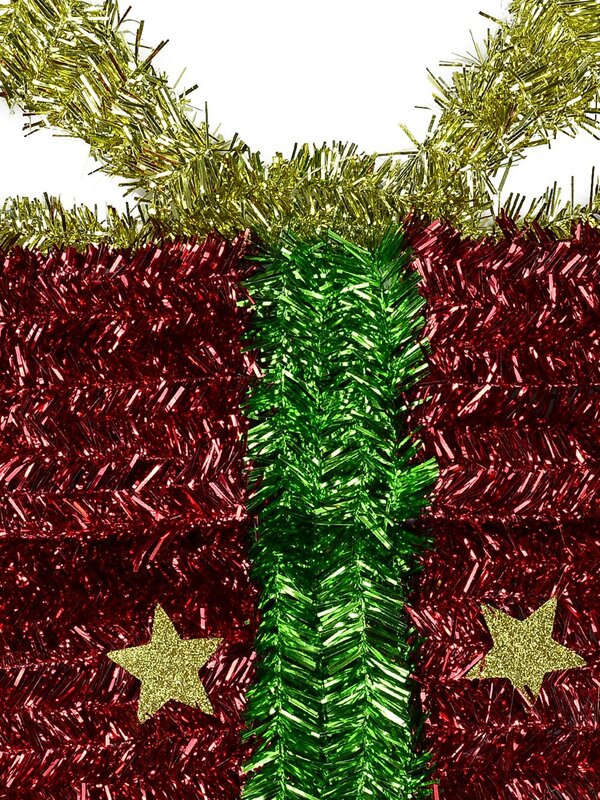 Red, Green & Gold Metallic Tinsel 2D Gift Box - 33cm