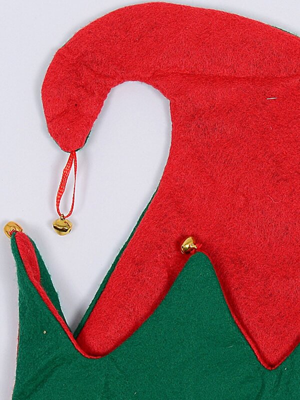 Red & Green Traditional Elf Hat With Jingle Bells | One Size Fits Most — image 4