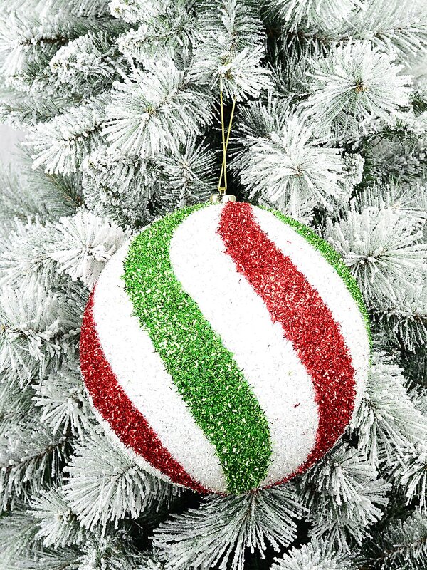 Red Green & White Tinsel Swirl Whimsical Large Display Bauble | 25cm — image 5
