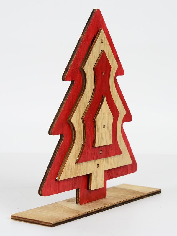 Red & Natural Wooden Christmas Tree Ornament - 21cm — image 2