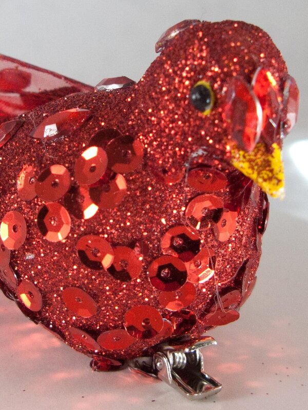 Red Sequin Glitter Birds - 2 x 14cm