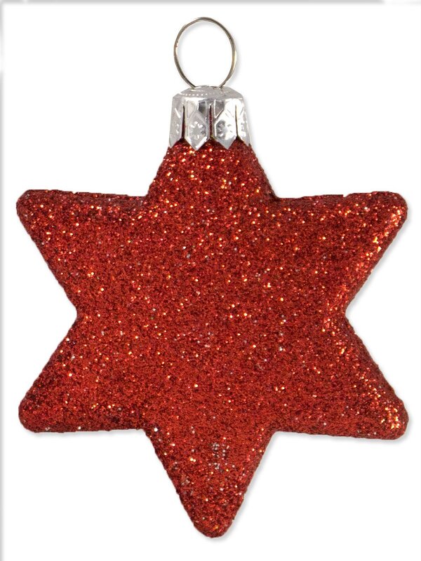 Red & Silver Glittered star decorations - 8 x 65mm