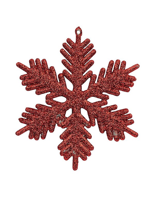 Red Snowflake Ornaments With Glitter - 6 x 10cm