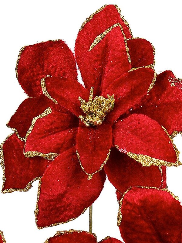 Red Velvet Poinsettia Sprays On Single Stem - 35cm