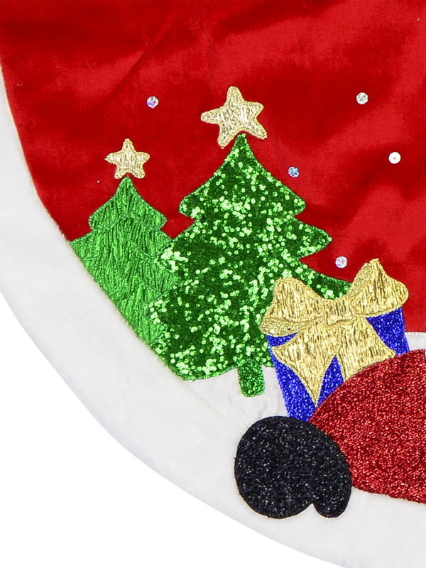 Red Velvet Tree Skirt with White Faux Fur Border & Santa Applique - 1.2m
