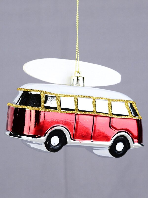 Red Vintage Surfboard Kombi Van Whimsical Essential Ornament | 13cm — image 3