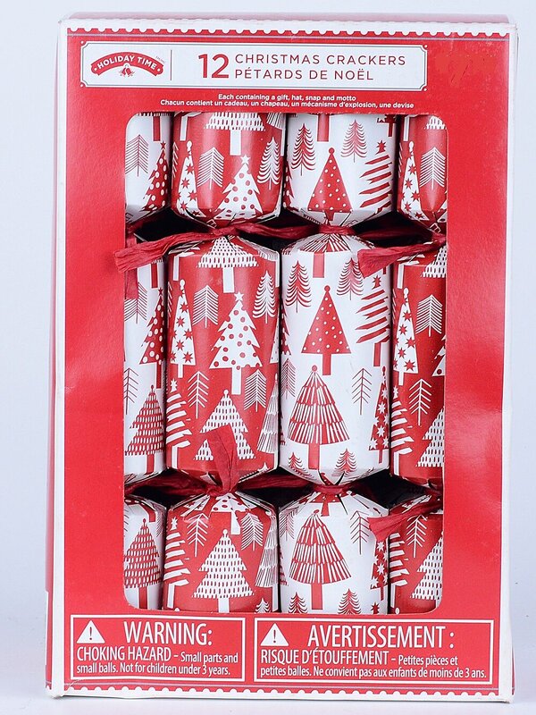 Red & White With Various Christmas Tree Styles Pattern Cracker Bon Bons - 12 x 30cm