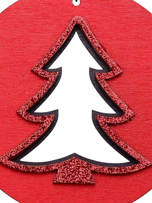Red Wood Christmas Tree Silhouette Medallion Hanging Decoration - 10cm — image 2