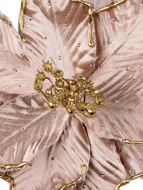 Rose Gold With Silver Diamantes Poinsettia Christmas Tree Clip Pick | 28cm — image 3