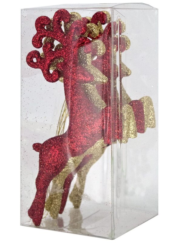 Ruby Red & Gold Glittered Deer Decorations - 4 x 10cm — image 4
