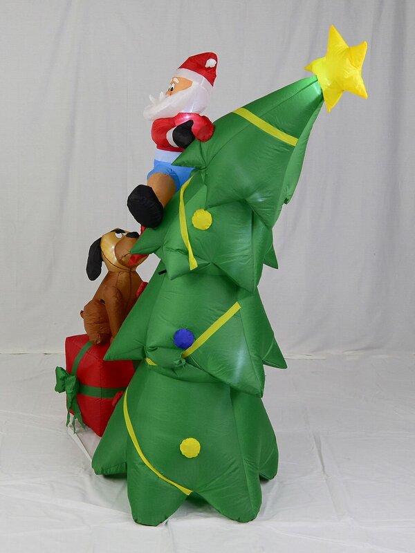 Santa Caught Up A Tree With Dog On Gift Illuminated Inflatable - 1.8m