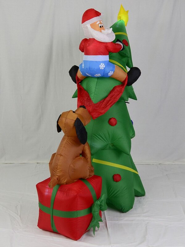 Santa Caught Up A Tree With Dog On Gift Illuminated Inflatable - 1.8m