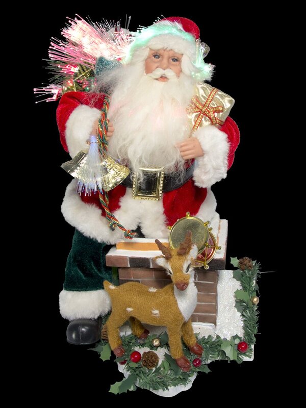 Santa On Chimney With Deer Fibre Optic Musical Animation - 34cm — image 2