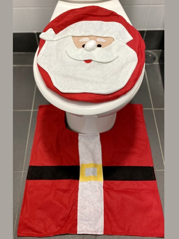 Santa Toilet Seat Cover &amp; Floor Mat Christmas Bathroom Set - Fits Most Thrones — image 5