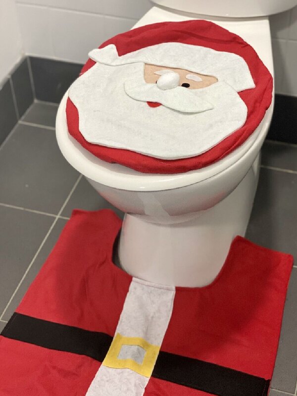 Santa Toilet Seat Cover &amp; Floor Mat Christmas Bathroom Set - Fits Most Thrones — image 6