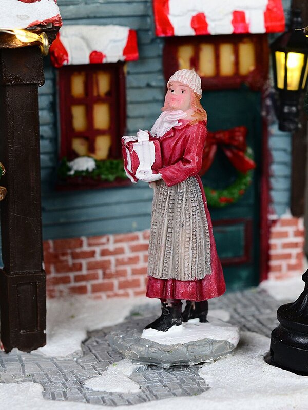 Santa Visiting Family Home With Mum & Kids Christmas Village Scene - 24cm — image 5