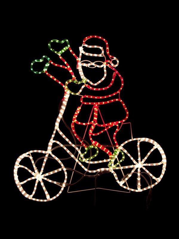 Santa Waving Riding His Bicycle Rope Light Silhouette - 1.1m — image 2
