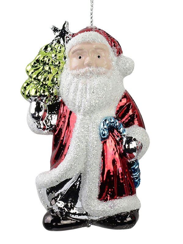 Santa's Holding Christmas Tree & Other Gifts Hanging Decorations - 3 x 80mm