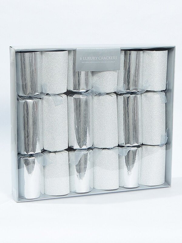 Shiny Criss Cross & Glitter Silver Christmas Cracker Bon Bons - 6 x 34cm