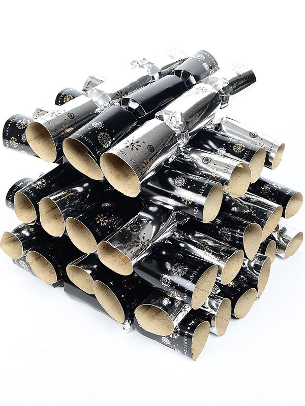 Shiny Silver & Black Snowflake Christmas Tree Cracker Bon Bons - 100 x 28cm — image 2