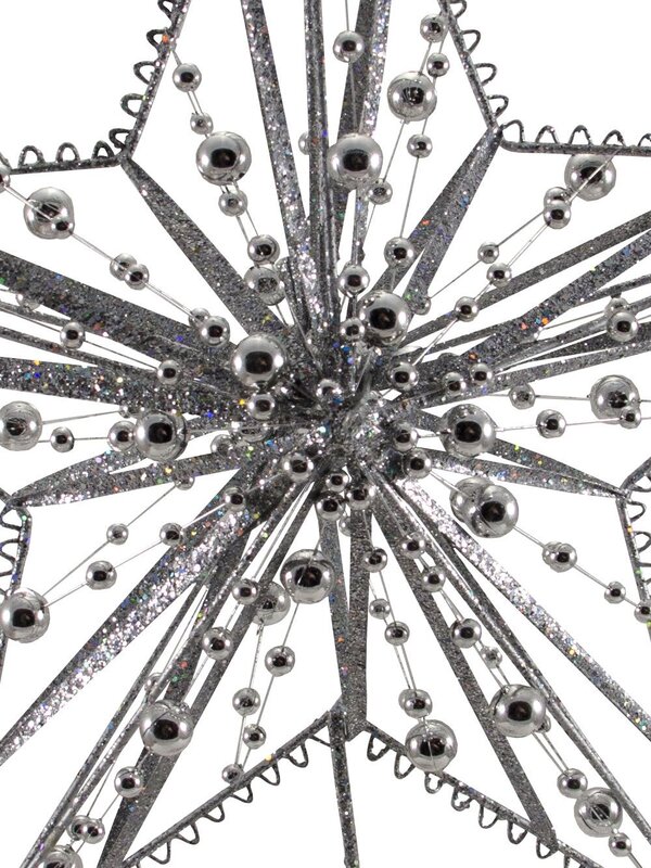 Silver 3D Wire & Beads Star Tree Top Decoration - 31cm — image 2