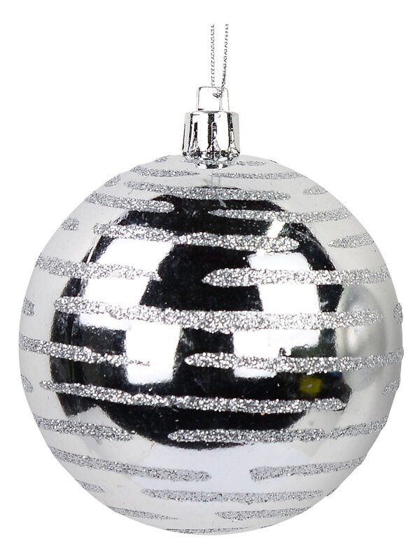 Silver Gloss & Matte Baubles With Glitter Lines & Snowflakes Print - 8 x 80mm
