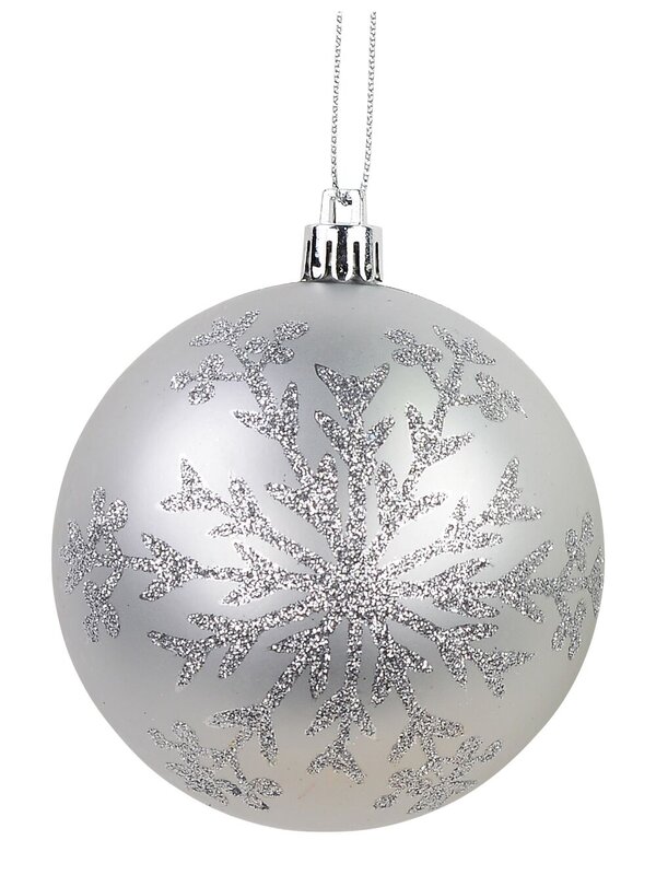 Silver Matte Baubles with Snowflake Print & Silver Bauble with Clear Encrusted Design 4 x 80mm