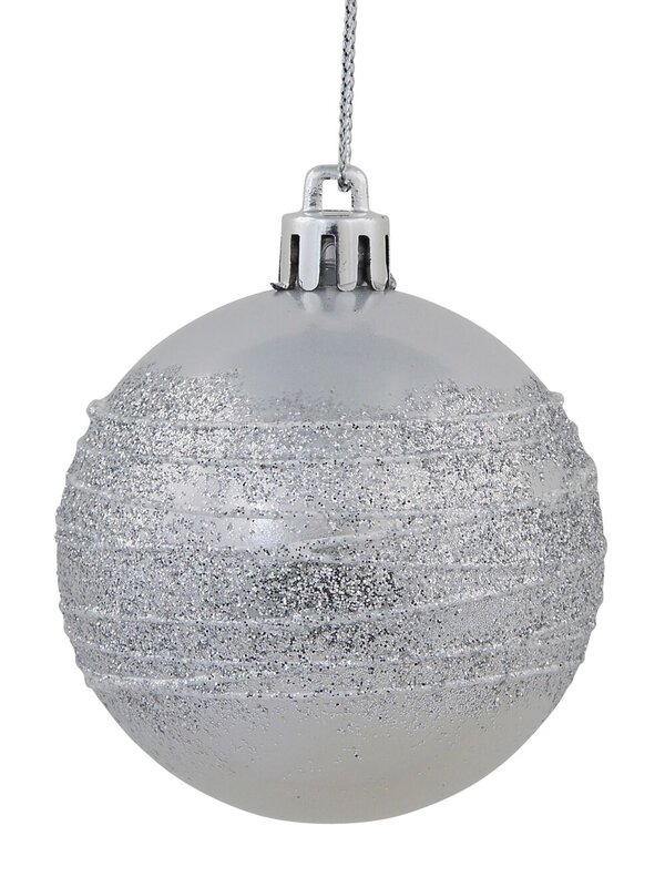 Silver Pearl Baubles With Silver Glittered White Stripes - 12 x 60mm  — image 2