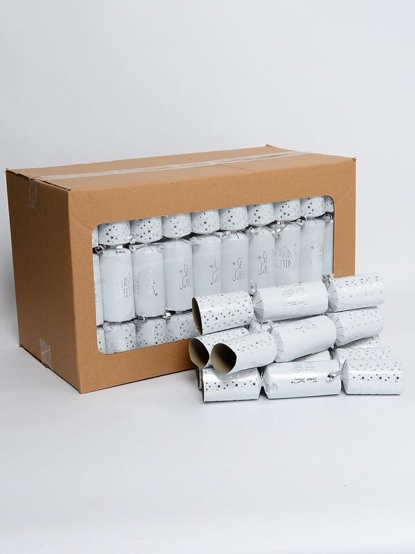 Silver Season's Greetings Text On White Christmas Cracker Bon Bons - 50 x 30cm