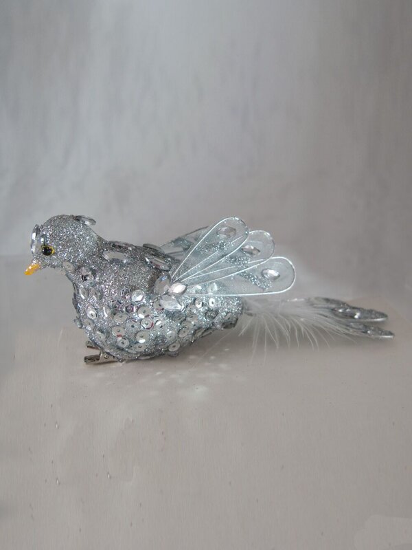 Silver Sequin Glitter Birds - 2 x 14cm