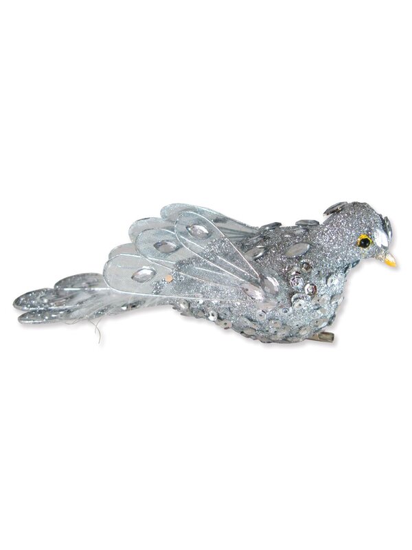 Silver Sequin Glitter Birds - 2 x 14cm