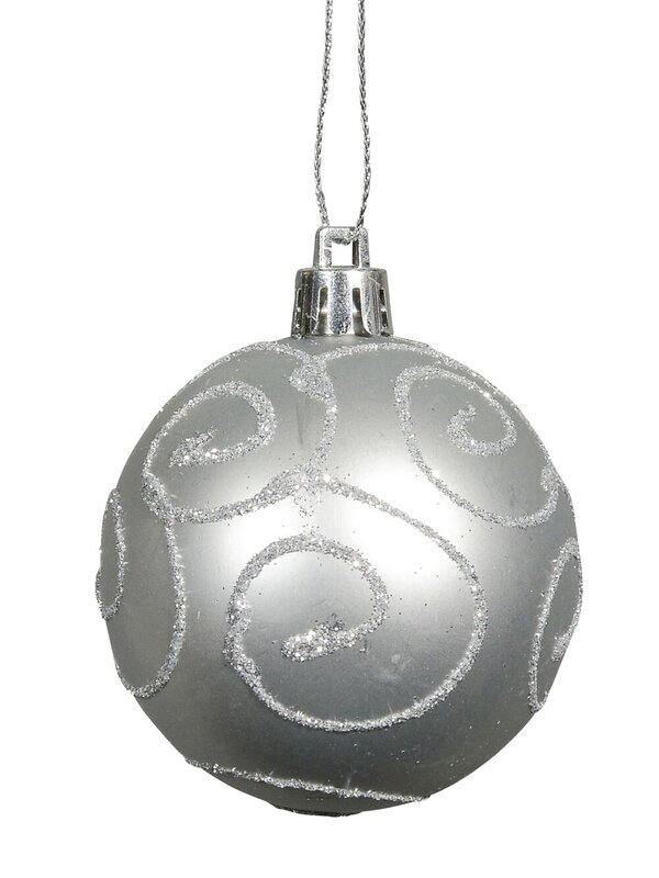 Silver Swirl Pattern & Glittered Baubles - 9 x 60mm