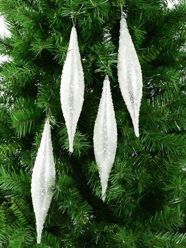 Silver With Frost Look Christmas Oval Finials - 4 x 33cm — image 5