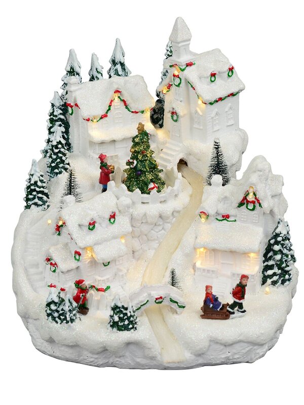 Snowy Mountain Christmas Town Scene With Lights & Moving Figures - 30cm — image 2