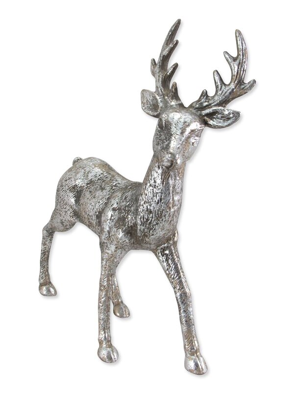 Standing Silver Antique Look Young Ornamental Reindeer - 23cm