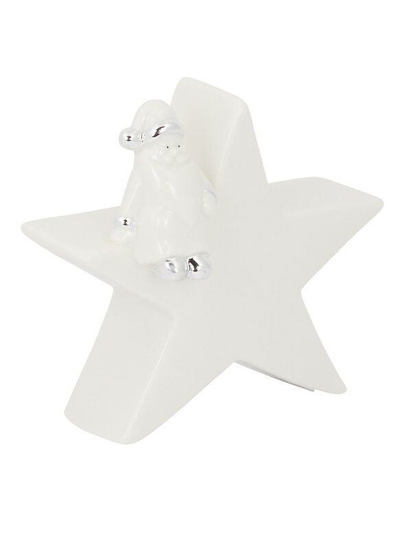 Star With Santa In White Gloss & Silver Ceramic Christmas Ornament - 16cm — image 2