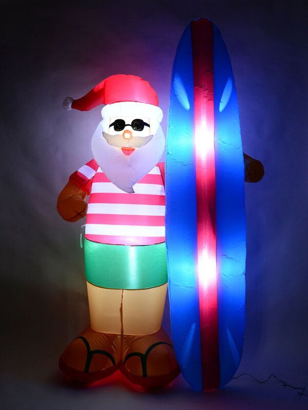 Summer Santa & Surfboard Illuminated Christmas Inflatable Display - 2.1m
