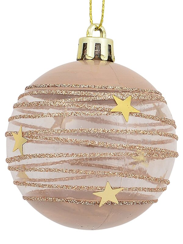 Taupe, White & Clear Baubles With Gold Stars & Glitter Lines - 6 x 60mm — image 4