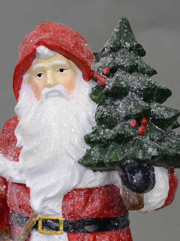 Traditional Santa Christmas Ornament Standing With Bell, Bag & Tree - 30cm — image 2