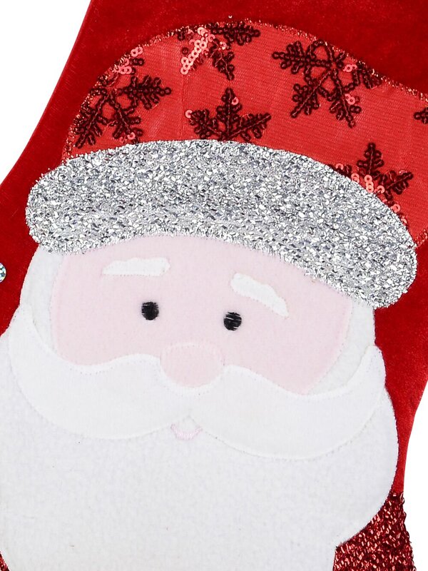 Velvet Stocking With Metallic Applique, Embroidery & Fleece Cuff - 46cm