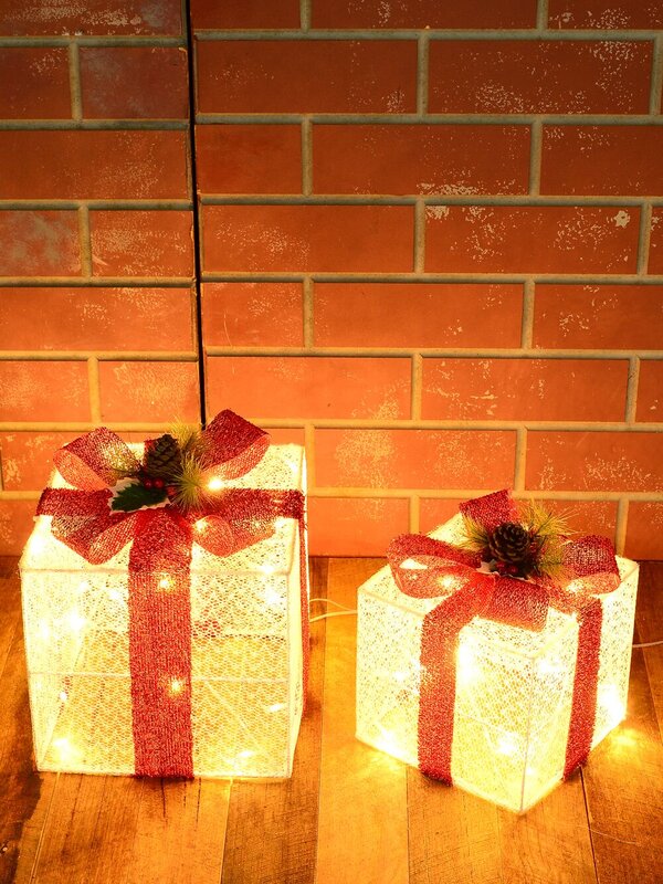 White Glitter Mesh 3D Gift Box LED Display Set | 25cm & 20cm — image 5