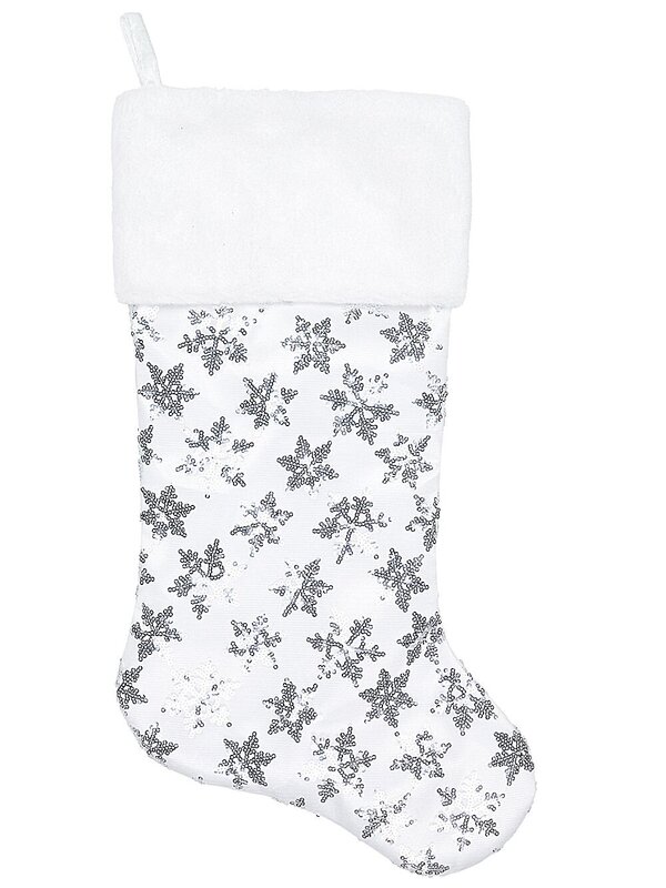White Satin & Silver Sequin Snowflakes Christmas Stocking | 48cm — image 3